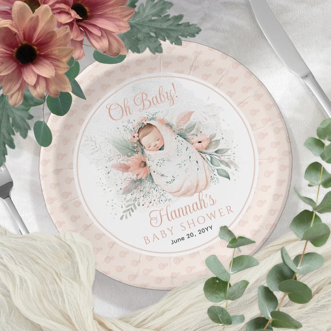 Prato De Papel Doce Balançou Chá de fraldas De Bebê Floral (Criador carregado)