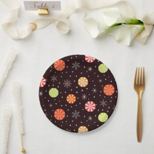 Prato De Papel Doce Colorido de Natal de Hortelã-Pimenta Com Floc