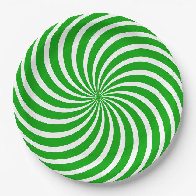 Prato De Papel Doce de Hortelã-Pimenta Verde e Branco de Feriado (Frente)