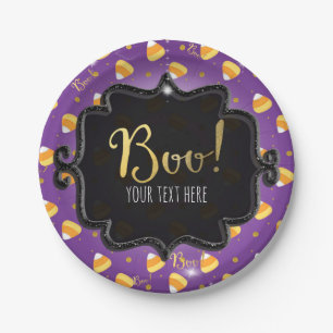 Prato De Papel Doce de Milho Roxo & Pontos Dourados Halloween Cap