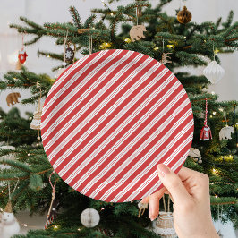 Prato De Papel Doce de Natal Listrado de Bengala Natal Vermelho B