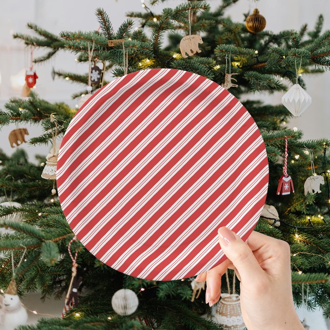 Prato De Papel Doce de Natal Listrado de Bengala Natal Vermelho B (Criador carregado)