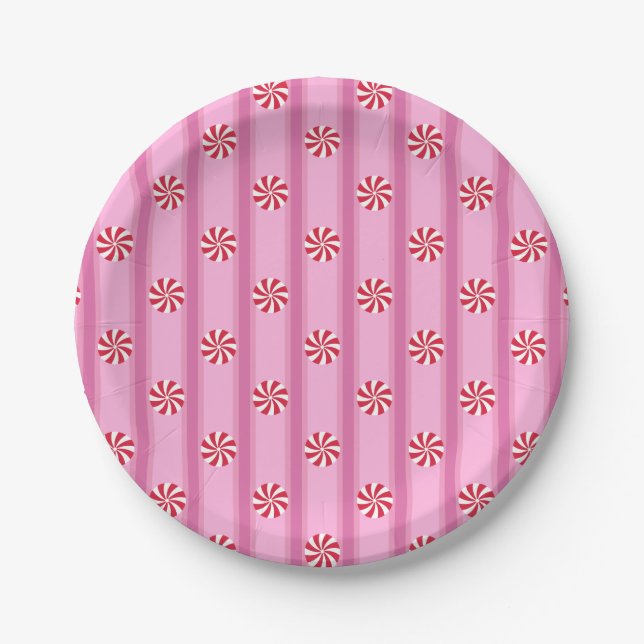 Prato De Papel Doce de Peppermint Rosa Divertido e Elegante de Na (Frente)