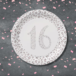 Prato De Papel Doce Dezesseis Cinzas Rosa Padrão-Leopardo