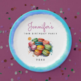 Prato De Papel Doce Divertido Dezesseis Coloridos Blue Macaron Wa