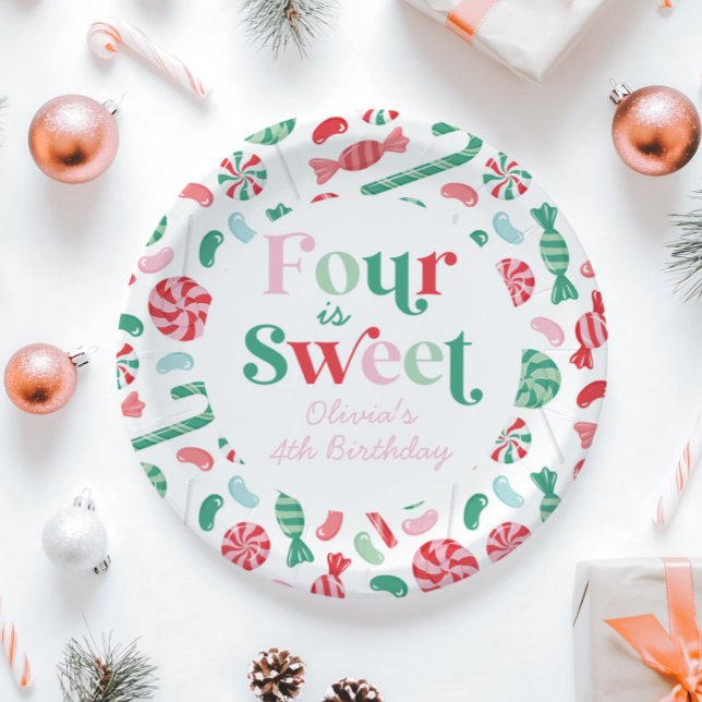 Prato De Papel Doce Natal Quatro é Doce 4º Aniversário (Criador carregado)