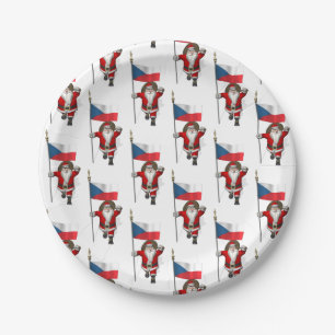 Prato De Papel Doce Papai Noel Com Bandeira Da República Checa