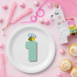 Prato De Papel Doce para Ser Um 1º Aniversário Abelha Bumble Fofa