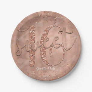 Prato De Papel Doce partido Dourado cor-de-rosa do brilho de 16