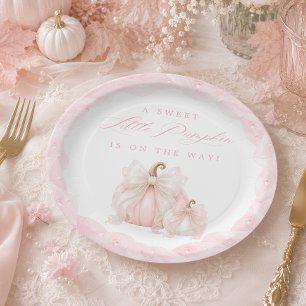 Prato De Papel Doce Pequeno Abóbora Laço Elegante Chá de Bebê