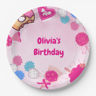 Prato De Papel Doce Pink Swan & Candy Aniversário