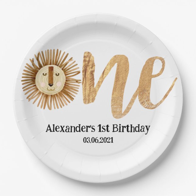 Prato De Papel Doce primeiro aniversario de Leões Safari (Frente)