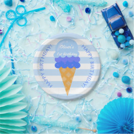 Prato De Papel Doce sorvete primeiro aniversario azul