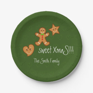 Prato De Papel doce XmaS gingerbird Texto personalizado em verde
