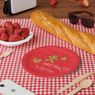 Prato De Papel doce XmaS gingerbird Texto personalizado em vermel