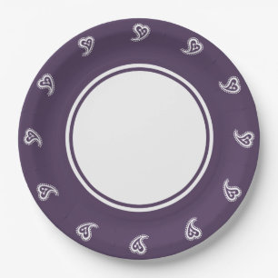 Prato De Papel Doces Corações de Paisley em Placa de Papel Roxo