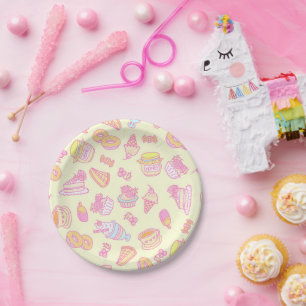 Prato De Papel Doces padaria e Bebidas Amarelas