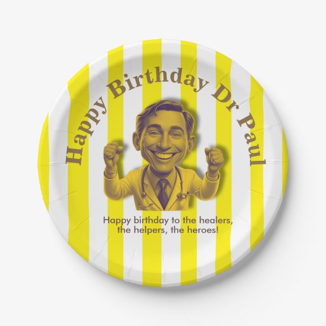 Prato De Papel DOCTORS BIRTHDAY yellow & white (Frente)