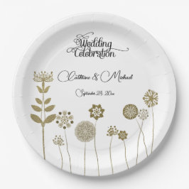 Prato De Papel Documento de Minimalismo Floral Suave e Dourado do