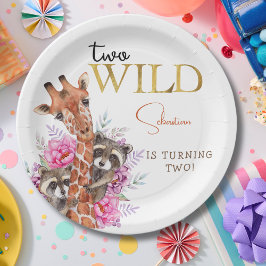 Prato De Papel Dois animais selvagens do safari aniversário de cr