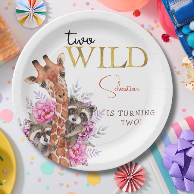 Prato De Papel Dois animais selvagens do safari aniversário de cr (Criador carregado)