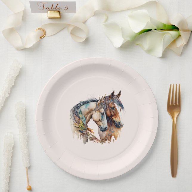 Prato De Papel Dois Belos Cavalos Oeste Boho (Casamento)