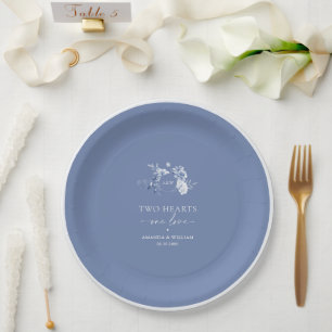 Prato De Papel Dois Corações · Um Amor Casamento Dusty Blue