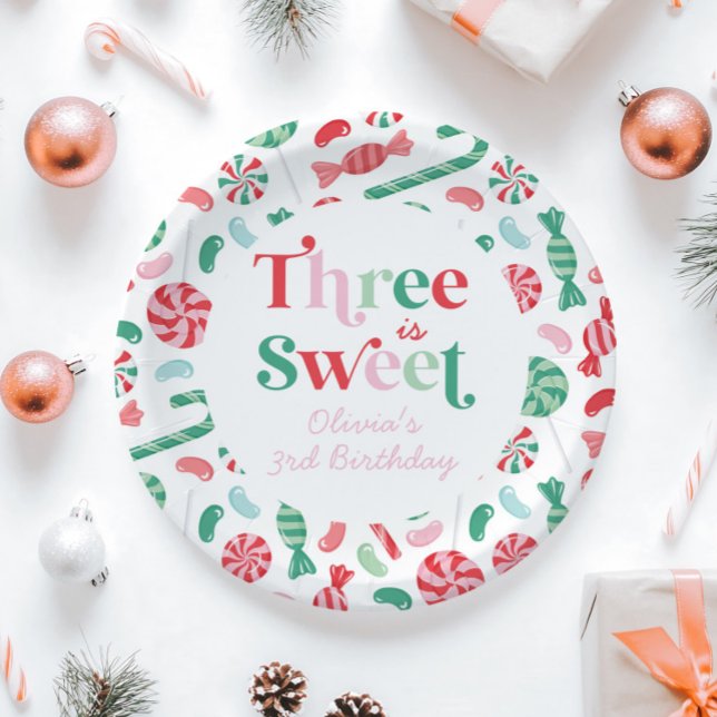 Prato De Papel Dois é Bom! Bala de Natal para 3º Aniversário (Criador carregado)