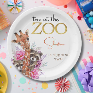 Prato De Papel Dois no aniversário de criança de animais do zoo s