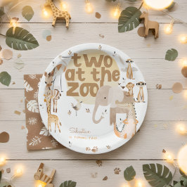 Prato De Papel Dois no aniversário de criança dos animais do zoo 