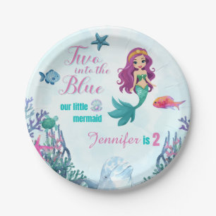 Prato De Papel Dois no segundo aniversário Azul Purpl Mermaid Gir