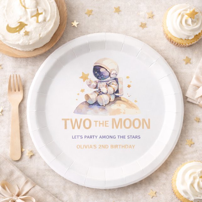 Prato De Papel Dois Para a Lua Astronauta do Espaço 2º Aniversári (two the moon plate)