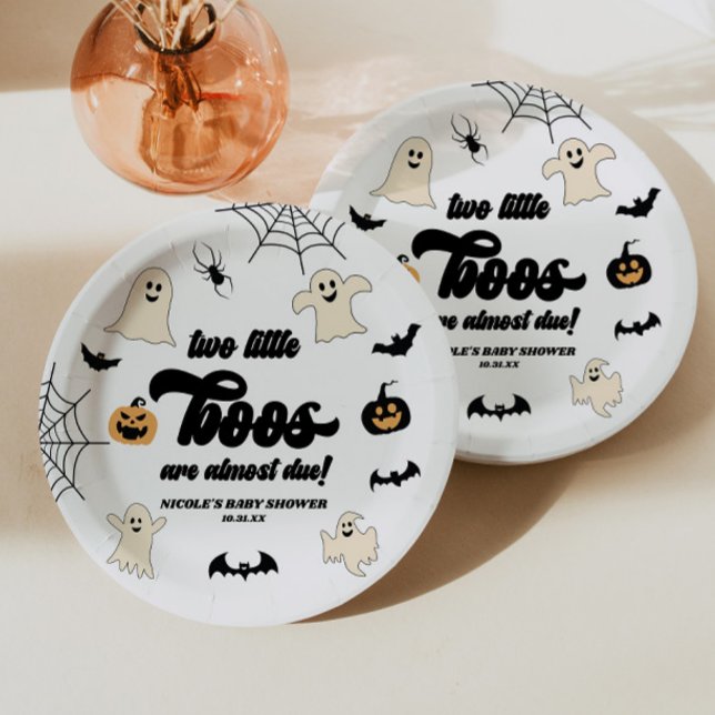 Prato De Papel Dois Pequenos Espíritos Gêmeos Halloween Chás de B (Criador carregado)