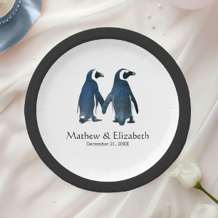 Prato De Papel Dois Pinguins Fofos   Casamento Romântico