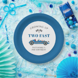 Prato De Papel Dois segundo aniversário de Carro Rápido Azul