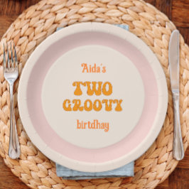 Prato De Papel Dois segundos aniversários Retro Floral De Engrenh