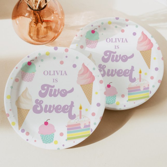 Prato De Papel Dois Sorvetes e Bolo de 2º Aniversário (Criador carregado)