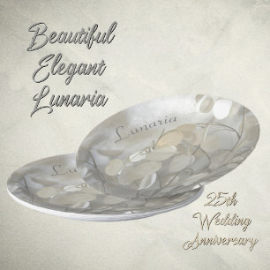 Prato De Papel Dólares Prateados da Lunária Branca Elegante