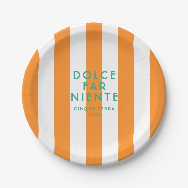 Prato De Papel Dolce Far Niente Cinque Terra Orange Cabana Stripe (Frente)