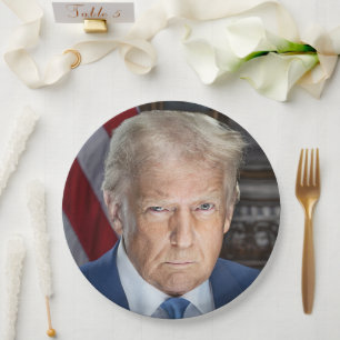 Prato De Papel Donald Trump 2025 Presidente Americano Portrait