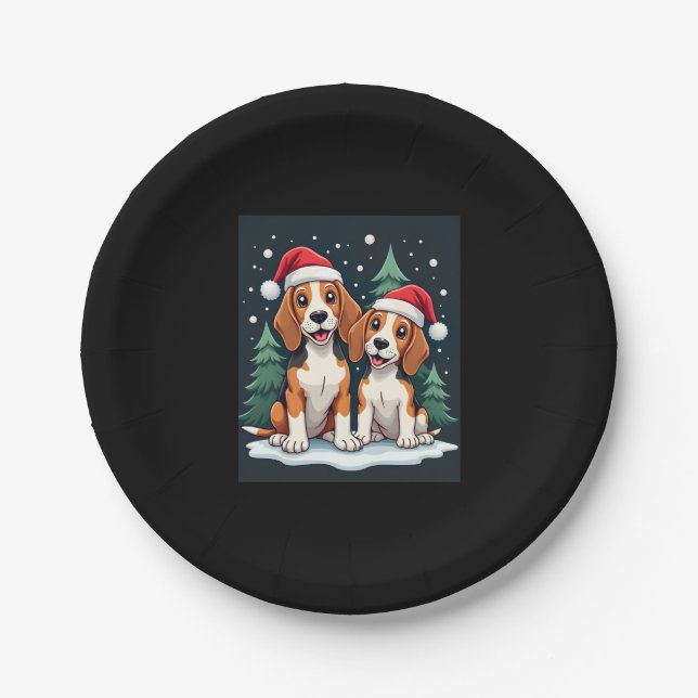Prato De Papel Dono de Cachorros de Natal Beagle Feriado de Natal (Frente)
