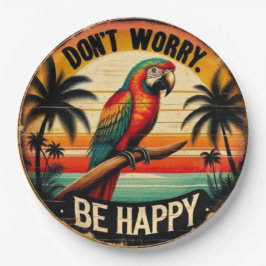 Prato De Papel Don't Worry, Be Happy Round Tropical Parrot Art