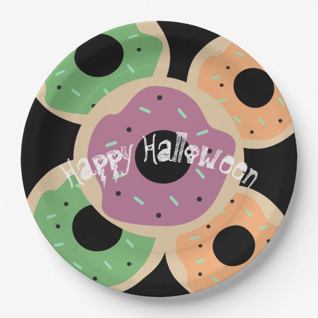 Prato De Papel Donut de Halloween com Cobertura de Açúcar e Confe (Frente)