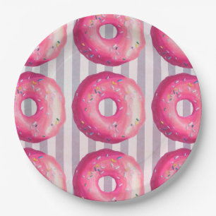 Prato De Papel Donuts Com Cobertura Rosa E Confeitos