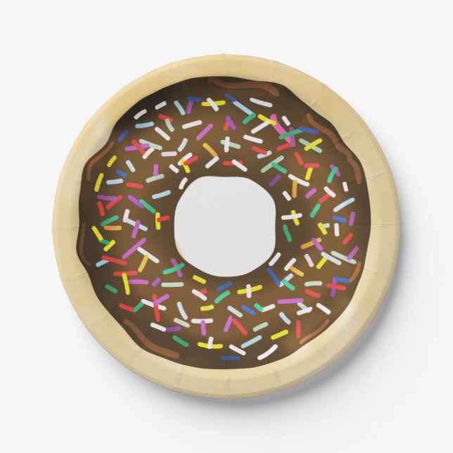 Prato De Papel Donuts de Chocolate Marrom com Confeitos de Aniver (Frente)