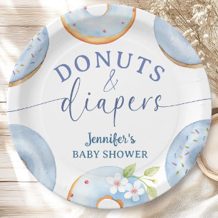 Prato De Papel Donuts E Fraldas Churras Baby Shower Menino Azul B