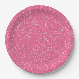 Prato De Papel Doodle abstrato branco em fundo rosa