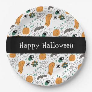 Prato De Papel Doodle de Halloween de Morcego Fantasma Fofo Abóbo