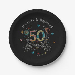 Prato De Papel Doodle no Quadro Negro 50º Aniversário Personaliza