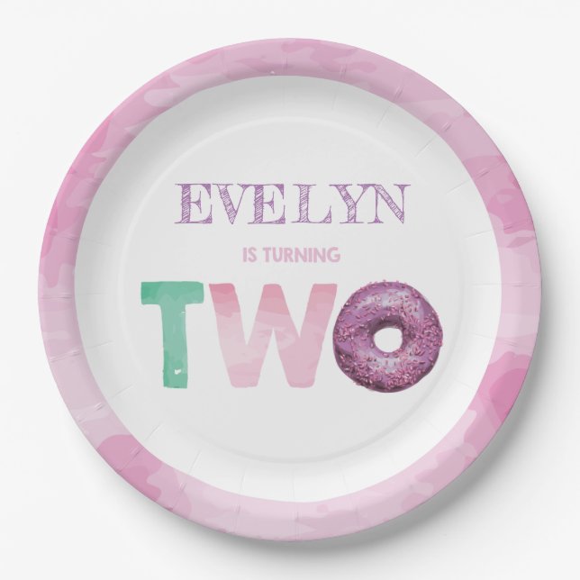Prato De Papel Doughnut Second Birthday Personalizado (Frente)
